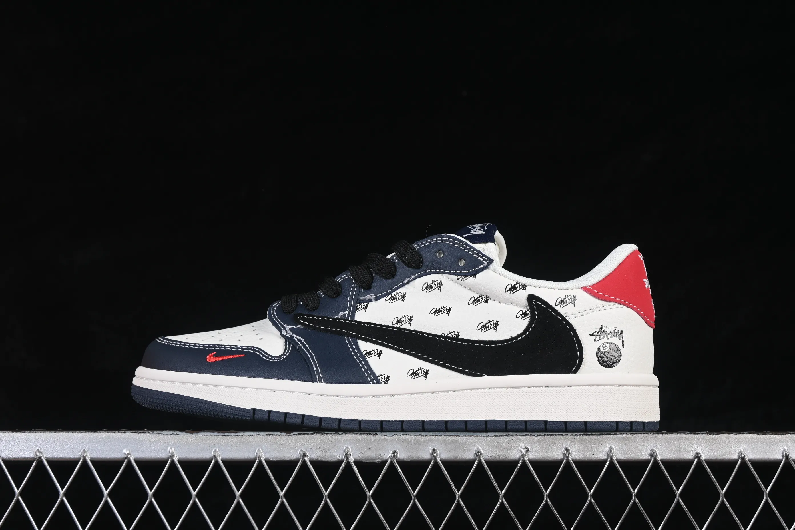 All categories Air Jordan Jordan series basketball shoes Air Jordan 1 Low High-end customized low-top sneakers Air Jordan 1 Low AJ1 Joe 1 Stusi co-branded off-white blue and red print High-end customized low-top retro basketball shoes JW1188-170